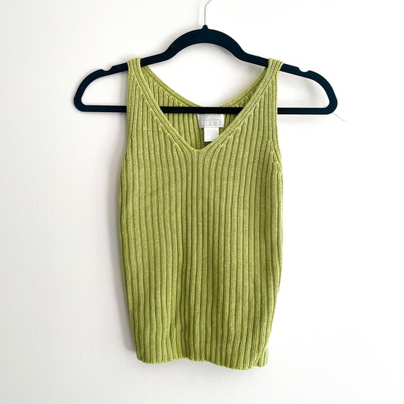 Vintage Tops - Vintage 2000s Chartreuse Green Cotton Blend Knit Tank Top